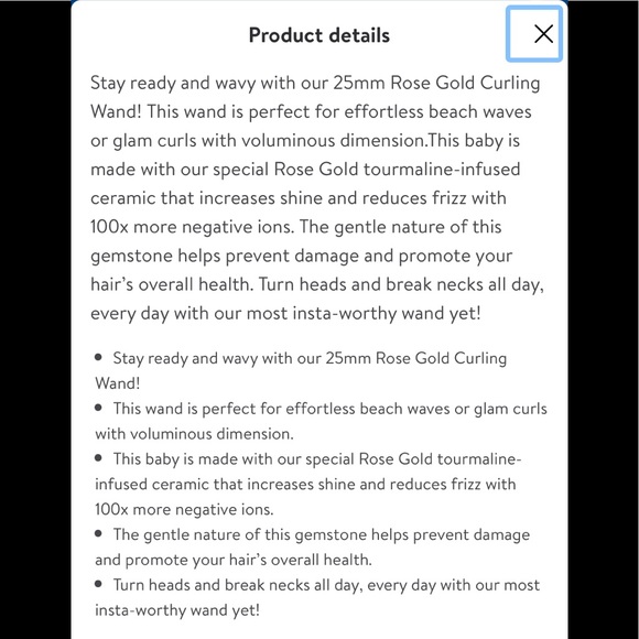 Foxybae 25mm Rose Gold Tourmaline-Infused Ceramic Curling Wand (NEW WITHOUT BOX) - Picture 6 of 7